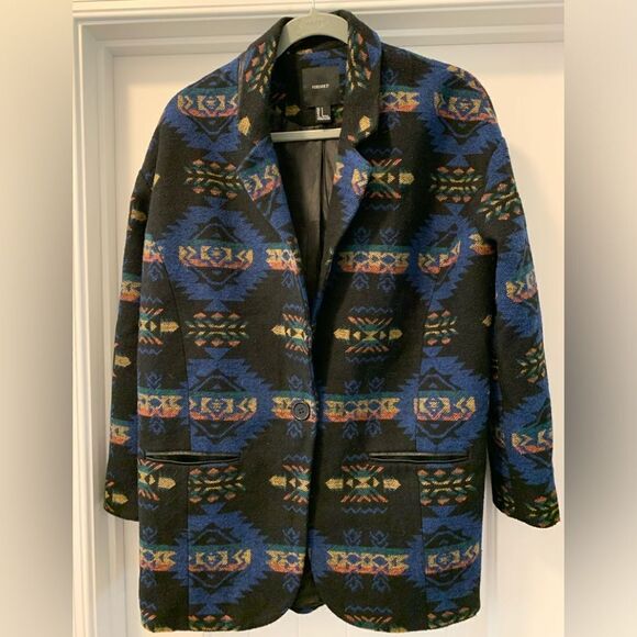 Forever 21 Aztec Southwest Print Blazer Jacket Size Small Oversized - Picture 1 of 6